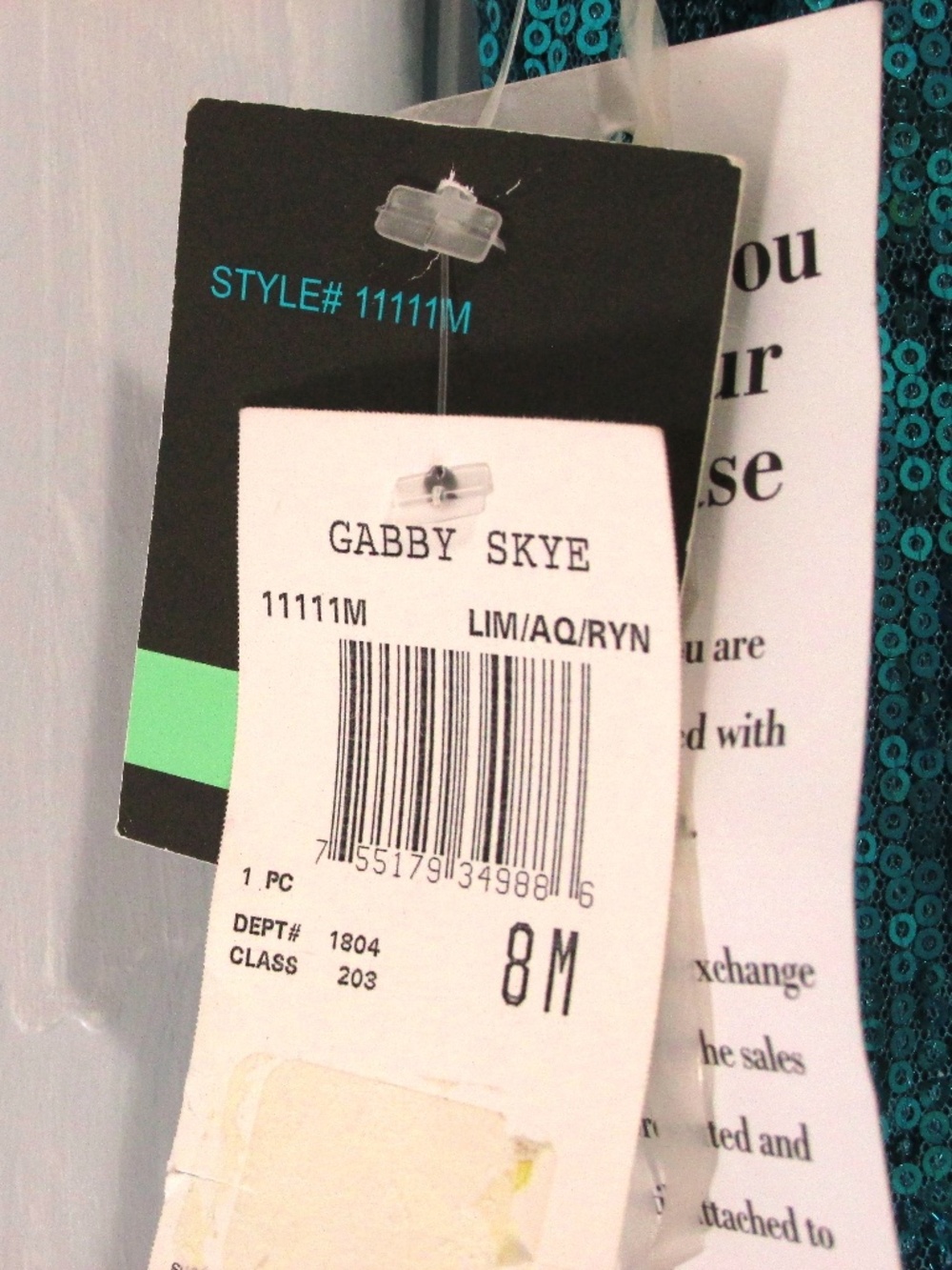 Gabby Skye NWT Lime Aqua Blue Sequined Sleeveless Sheath Dress, Size 8 - Picture 8 of 8